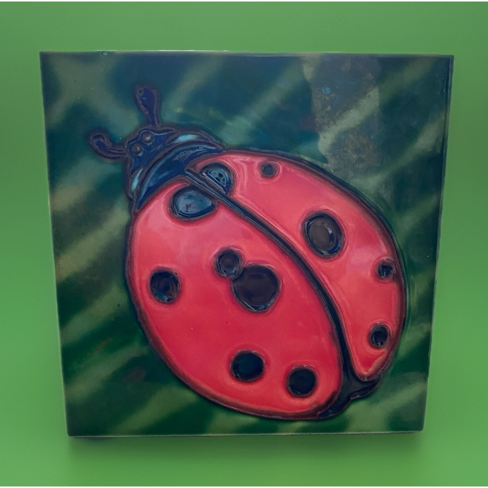 Ceramic 3D Art Tile 5.8"x5.8" Cute Vibrant Lady Bug Trivet Wall